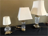 3 Glass Crystal table Lamps w/ shades