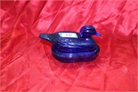 BLUE GLASS DUCK ON NEST