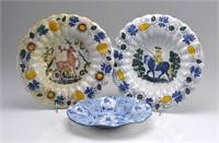 THREE DUTCH DELFT POTTERY CHARGERS