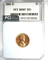 1962-D Cent PCI MS-67 RD LISTS FOR $1500