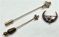 2- 14k Hat Pins and Small Brooch - 3.6g TW