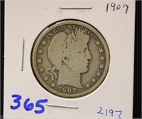 1907 SILVER BARBER HALF DOLLAR COIN