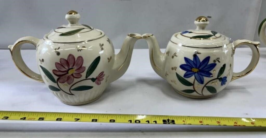 2-Shawnee Pottery Co. Hand Painted Flowers 6 1/2"