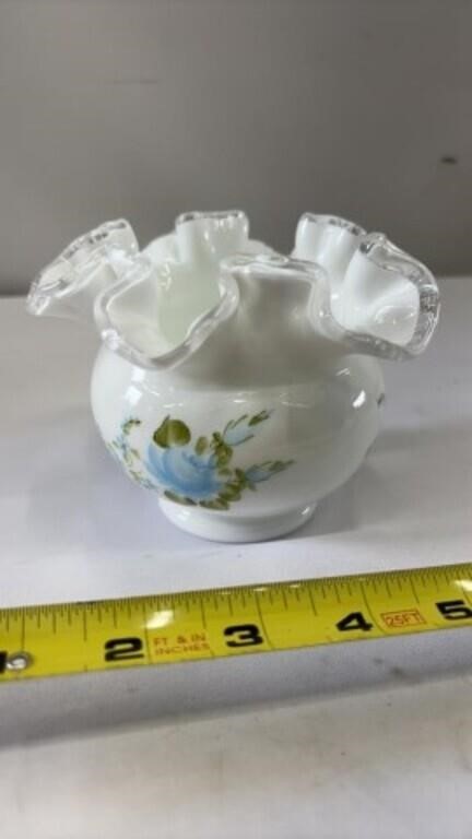 Vintage Fenton Milk Glass Silver Crest Ripple R