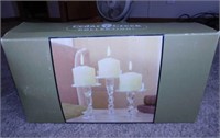 New Cedar Creek glass candle holders w/ candles -