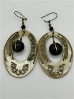 Vintage Boho Wood & Bone Dangle Earrings
