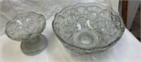 Vintage crystal glass punch bowl and stand.  EAPG