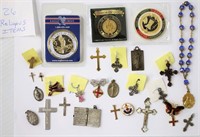 Lot of 26 Religious Pieces - Crucifix, Charms +