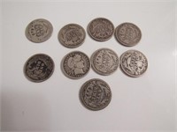 9 silver one dimes