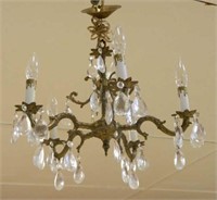Brass and Crystal Drop Chandelier.