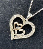 925 Silver & 10K w/ Diamond Heart Necklace