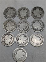 1898-1916 Barber Dimes, 10 Total