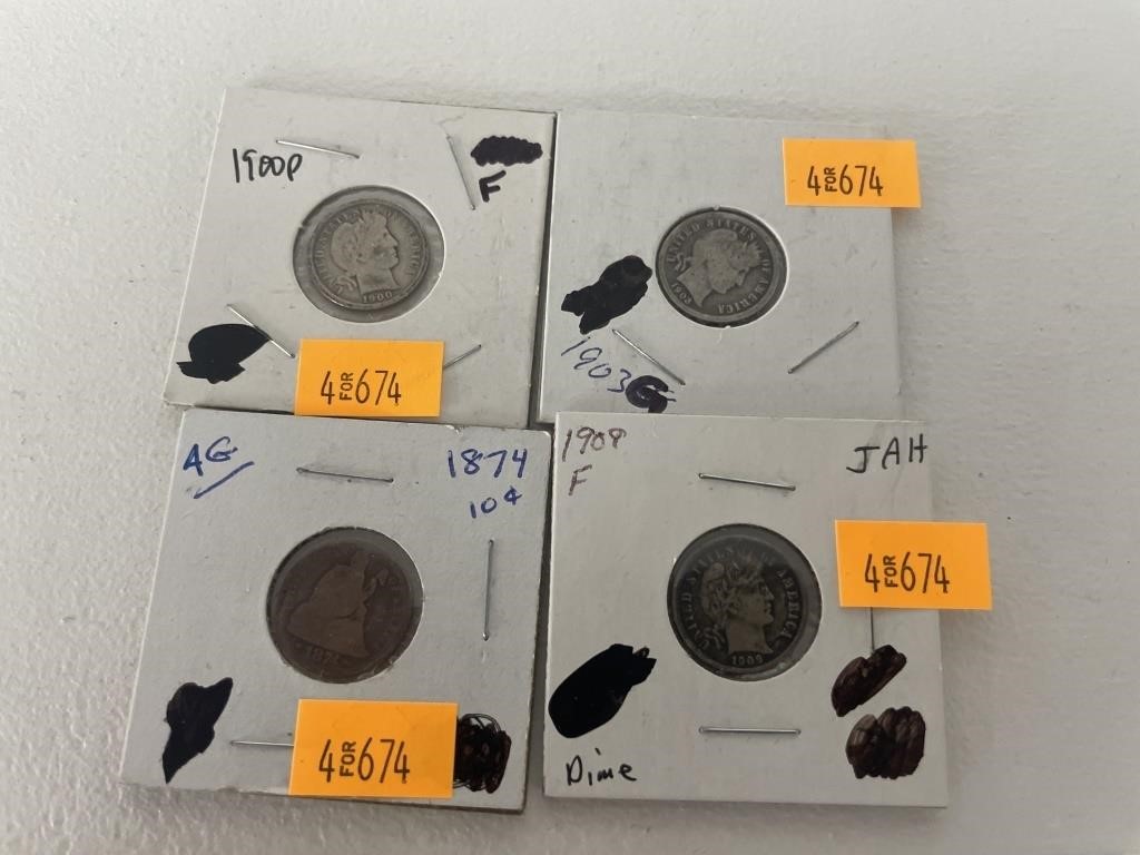 4 Vintage silver dimes