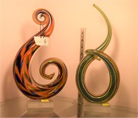 2 Murano Glass Abstract  Sculptures