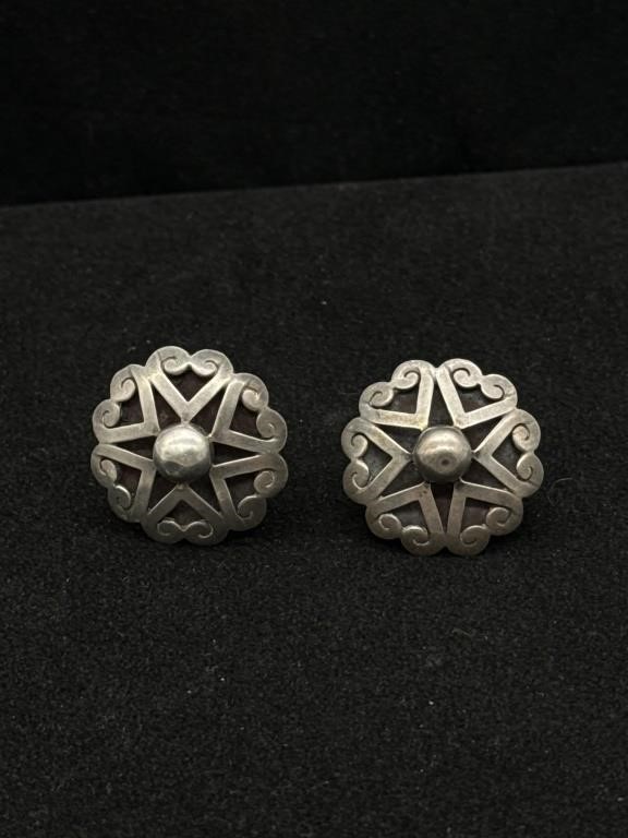 Vintage Mexico Silver 925 Heart Star Dome Earrings