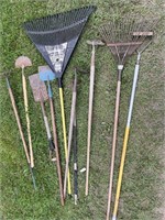 Asst. Old Tools, Hoes, Rakes, Saw and More