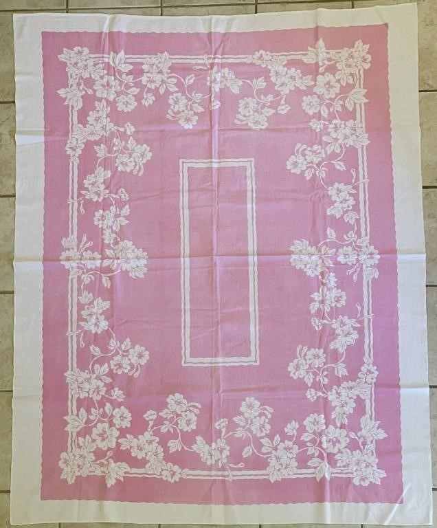 48x50 vintage pink printed cotton tablecloth
