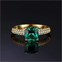 14k Gold-pl 1.69ct Emerald & White Sapphire Ring