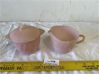 Vintage Pink Swirl Glass Sugar & Creamer Set