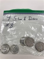 9 Silver 1/2 Dollars