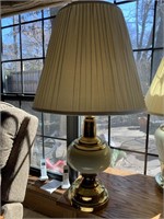 Brass and cream color table lamp with matching