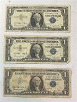 (3) 1957B Blue Seal $1 Silver Certificate