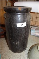 No 3 Dark Brown Pottery Churn Damaged