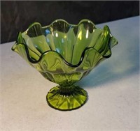 Green glass compote approx 5 inches tall