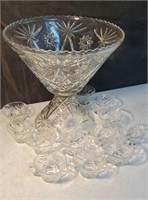 Star of David punch bowl with stand and 12 cups