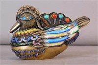 Chinese Gilded Sterling and Enamel Duck Box