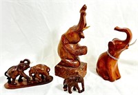 EXCELLENT LOT OF 4 WOODEN ELEPHANT FIGURINES
