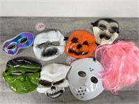 7 Halloween masks and 1 wig