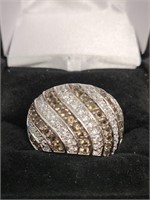 Silver Dome Ring with Faux Diamonds