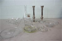 Glass Lot Including Silver Plated Candelabra's