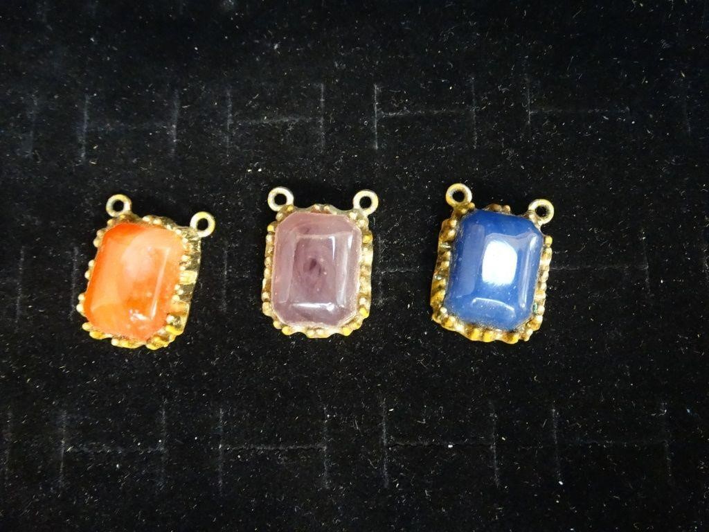 Vtg Coral, Jade, Quartz Costume Jewelry Charms