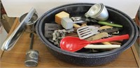 Granite Roaster, Lid & Misc Kitchen Utensils