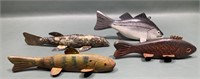 4 VARIOUS VINTAGE WOODEN FISH DECOYS