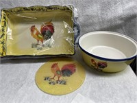U1- rooster hot plate, dish and bowl set
