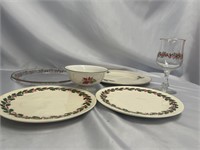 CHRISTMAS PLATES, A BOWL AND A  GLASS