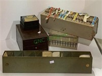 Vintage metal label holders and assorted pharmacy
