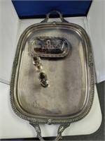Silver plated tray, S& P and butter dish.