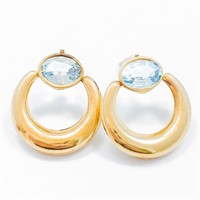 Modern Blue Topaz & 14k Yellow Gold Earrings