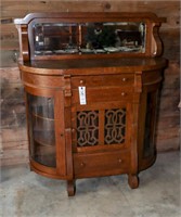 Outstanding Oak Antique Buffet with Curved Glass
