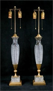 Pair of French Crystal & Gilt Metal Lamps