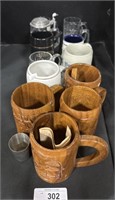Wooden Carved Mugs, Nautical Mugs.