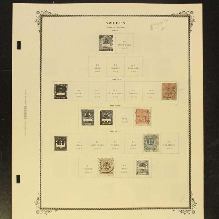 Sweden Stamps 1850s-1940s Used collection on Scott