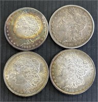 4 US Morgan Silver Dollars 1886, 85-S, 84-O, 83-O