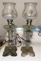 (2) Art Deco Clear Crystal Table/Boudoir Lamps