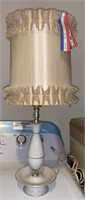 Vtg White Ceramic Boudoir Lamp w/ Satin Shade