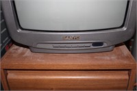 small Sanyo TV and filing cabinet